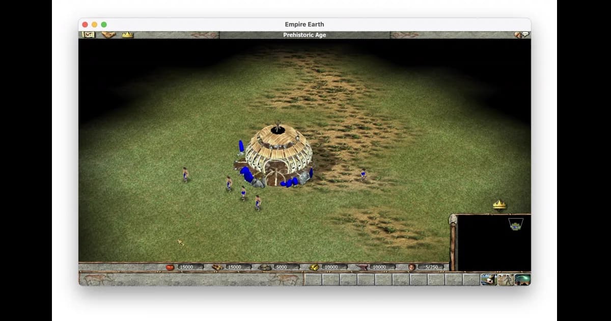 Empire Earth Gold (PC, 2001): A 32-bit x86 RTS recompiled on the Mac, with LAN play against Windows.