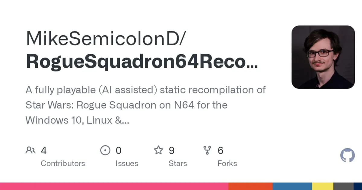 Star Wars: Rogue Squadron (Nintendo 64, 1998): An N64 space shooter recompiled with a custom graphics module.