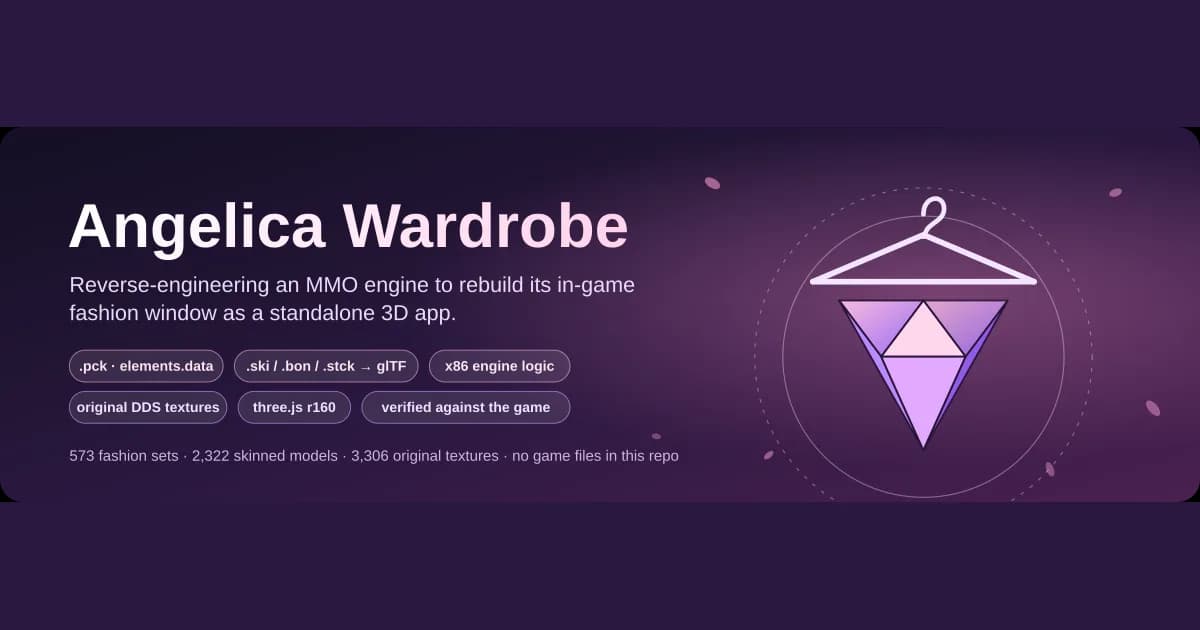 Angelica engine / Perfect World fashion window: Claude-assisted reconstruction of an MMO fashion window as a standalone 3D app.