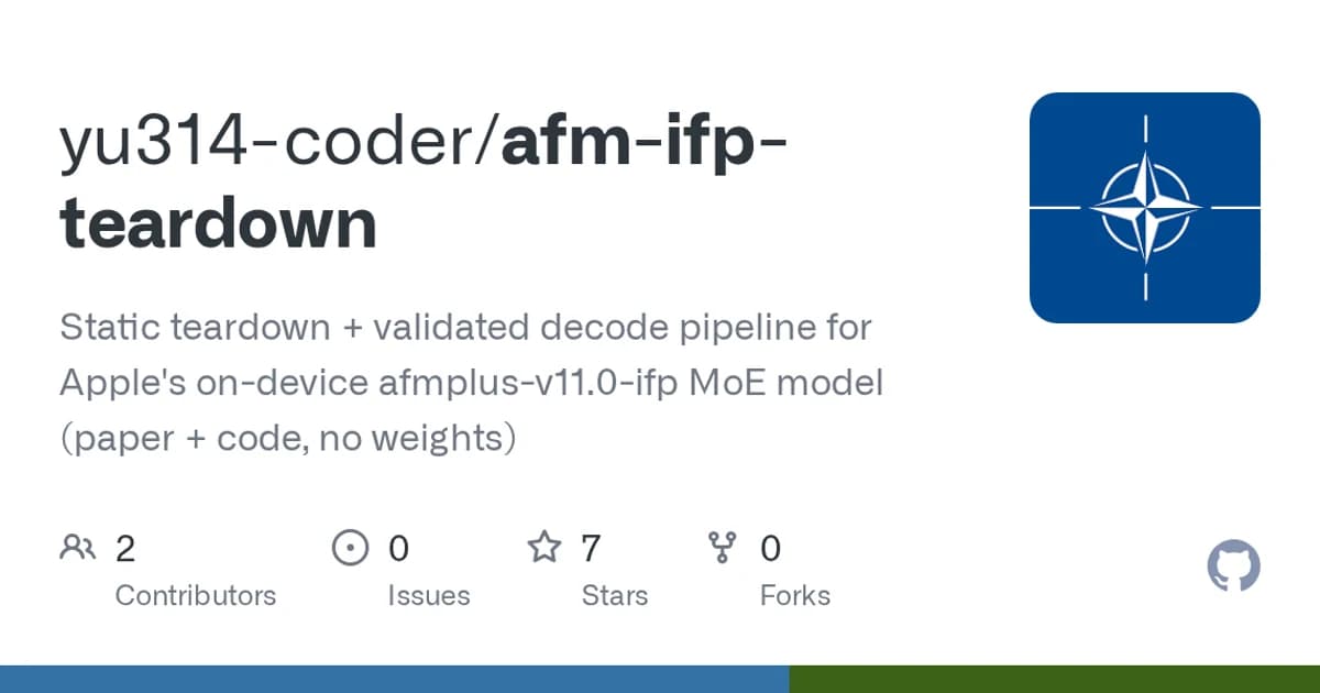 Apple afmplus ifp on-device model (macOS): 9.86 billion recovered weights, one uncovered convention, method and paper published.