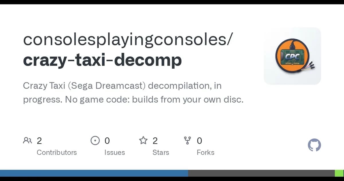 Crazy Taxi (Sega Dreamcast): Equivalent C for a growing share of the game, plus a viewer for its assets.
