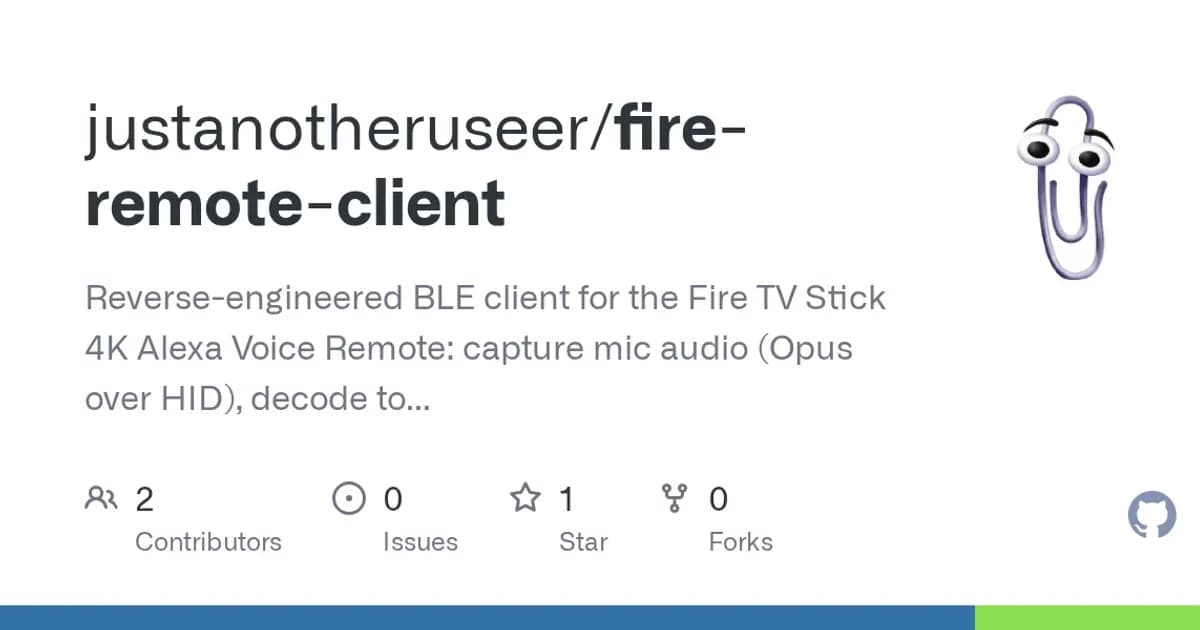 Amazon Fire TV Alexa Voice Remote: Voice audio over Bluetooth HID, decoded so the remote records straight to WAV.