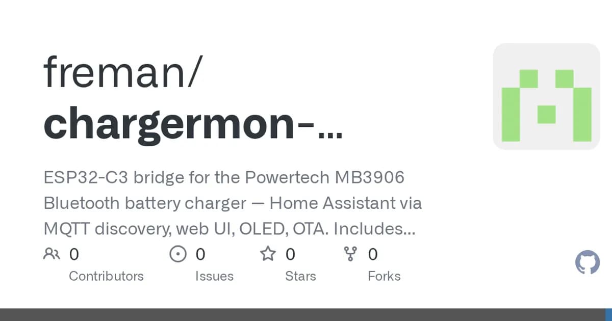 Powertech MB3906 Bluetooth battery charger: A charger flight recorder: BLE to Home Assistant on an ESP32.