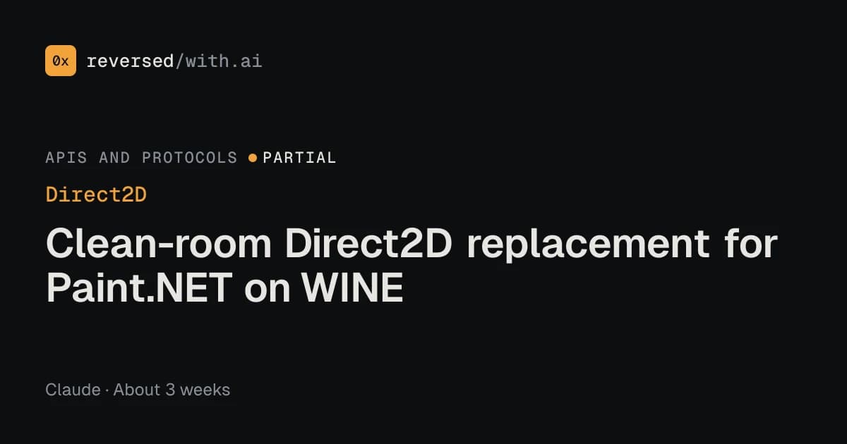Direct2D: About 180,000 lines of clean-room Direct2D, so Paint.NET runs under WINE.