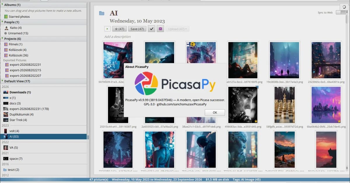 Picasa 3.9: An open-source photo manager and editor inspired by Google Picasa.