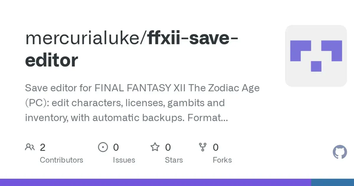 Final Fantasy XII The Zodiac Age (PC) save files: A save editor for a single-player RPG, format worked out by Claude.
