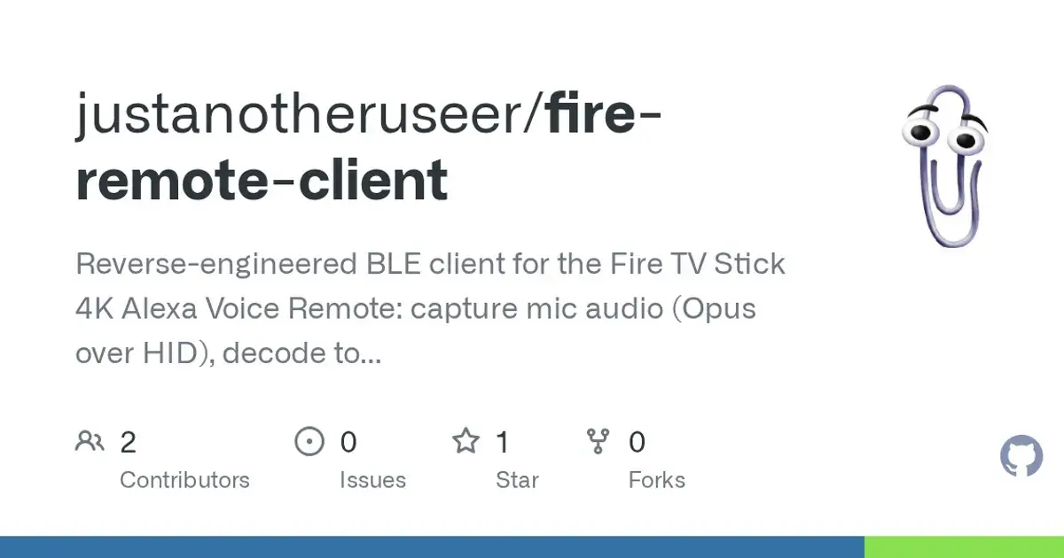 Amazon Fire TV Alexa Voice Remote: Voice audio over Bluetooth HID, decoded so the remote records straight to WAV.