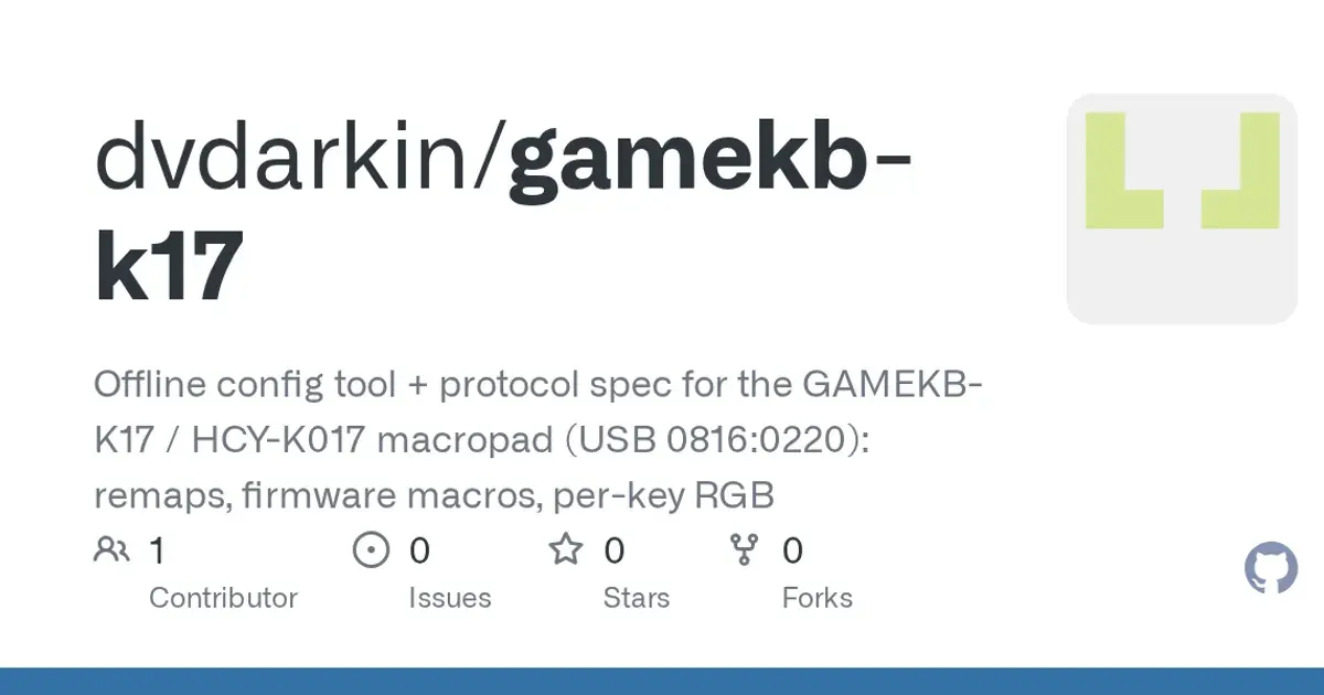 GAMEKB-K17 / HCY-K017 macropad (USB 0816:0220): A cheap macropad configured without the vendor web app.