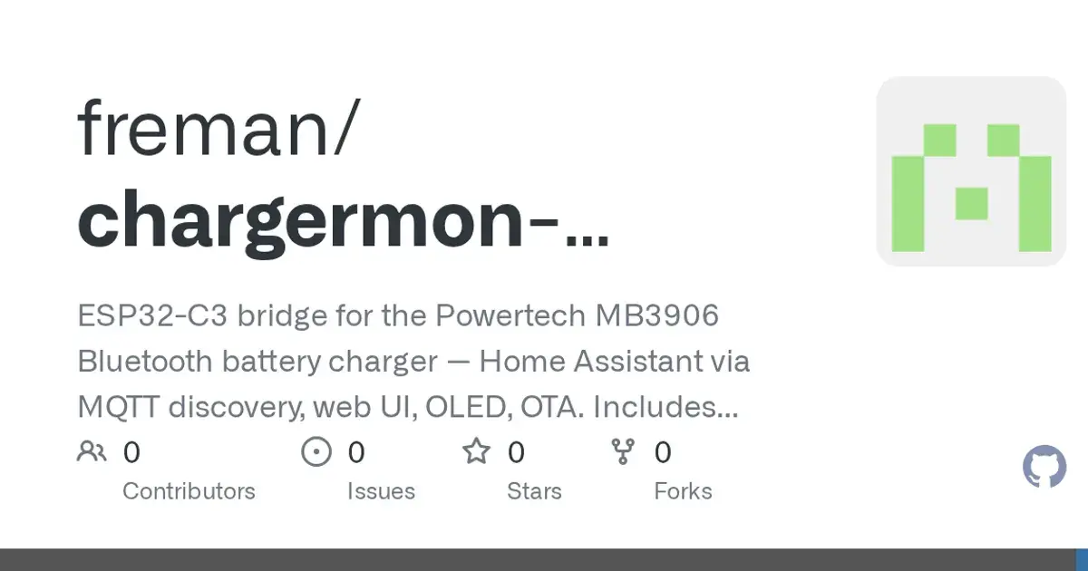 Powertech MB3906 Bluetooth battery charger: A charger flight recorder: BLE to Home Assistant on an ESP32.