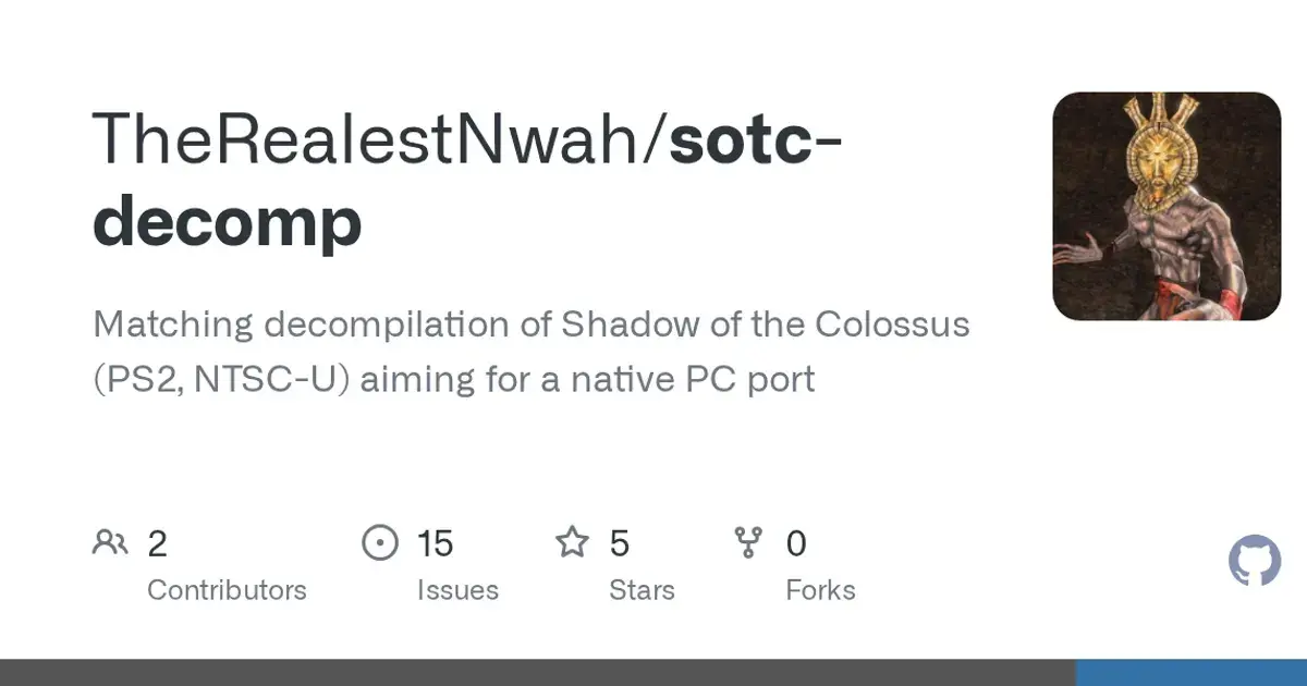 Shadow of the Colossus (PS2, NTSC-U): A PS2 classic partly rebuilt from matching C.
