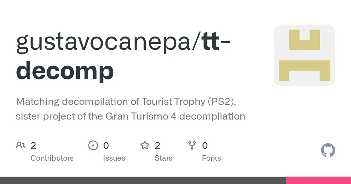 Tourist Trophy (PS2): Sister project to the GT4 decompilation, 71% matched.