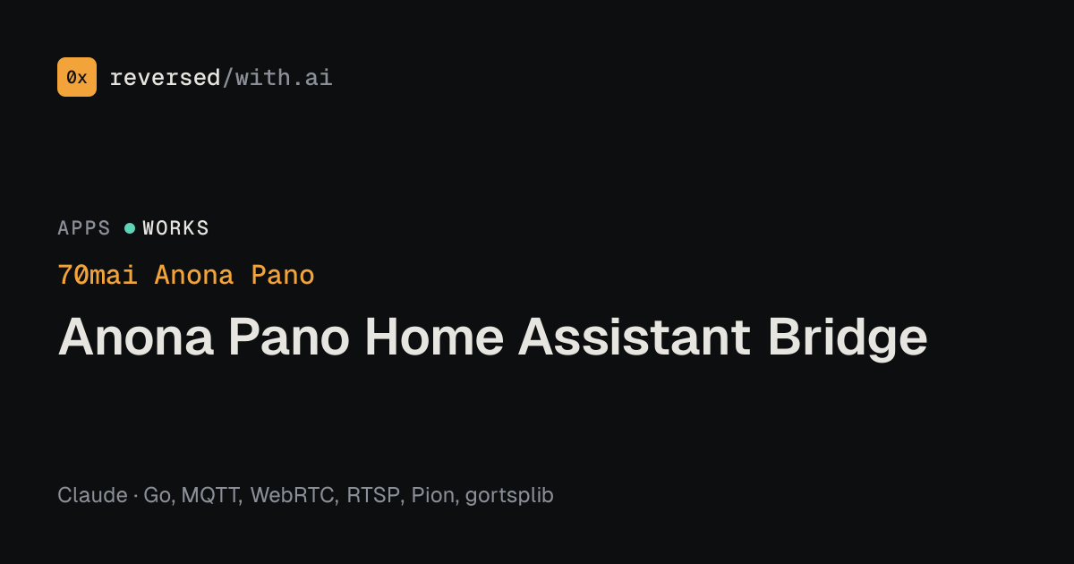 70mai Anona Pano: Anona Pano Home Assistant Bridge