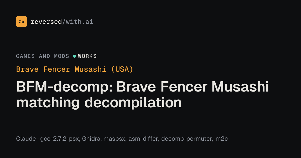 Brave Fencer Musashi (USA): BFM-decomp: Brave Fencer Musashi matching decompilation