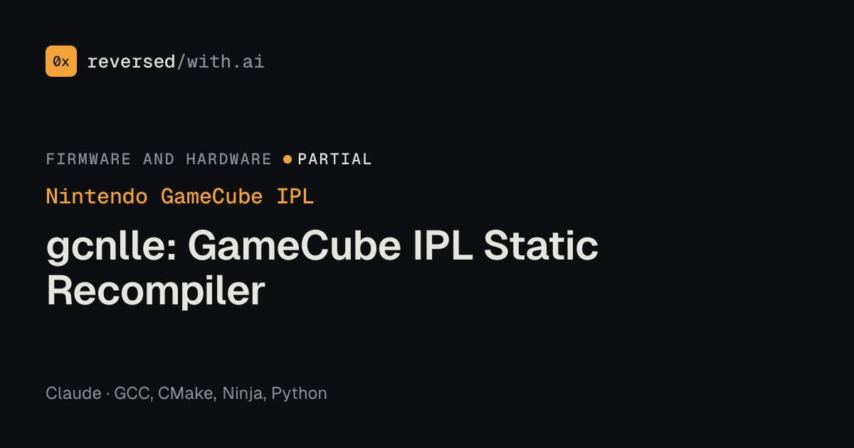 Nintendo GameCube IPL: gcnlle: GameCube IPL Static Recompiler