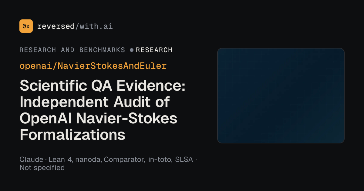 openai/NavierStokesAndEuler: Scientific QA Evidence: Independent Audit of OpenAI Navier-Stokes Formalizations