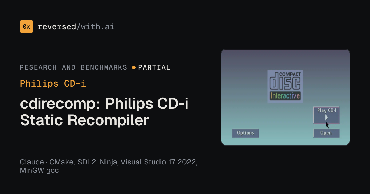 Philips CD-i: cdirecomp: Philips CD-i Static Recompiler