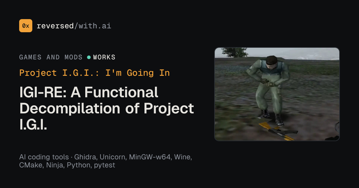 Project I.G.I.: I'm Going In: IGI-RE: A Functional Decompilation of Project I.G.I.