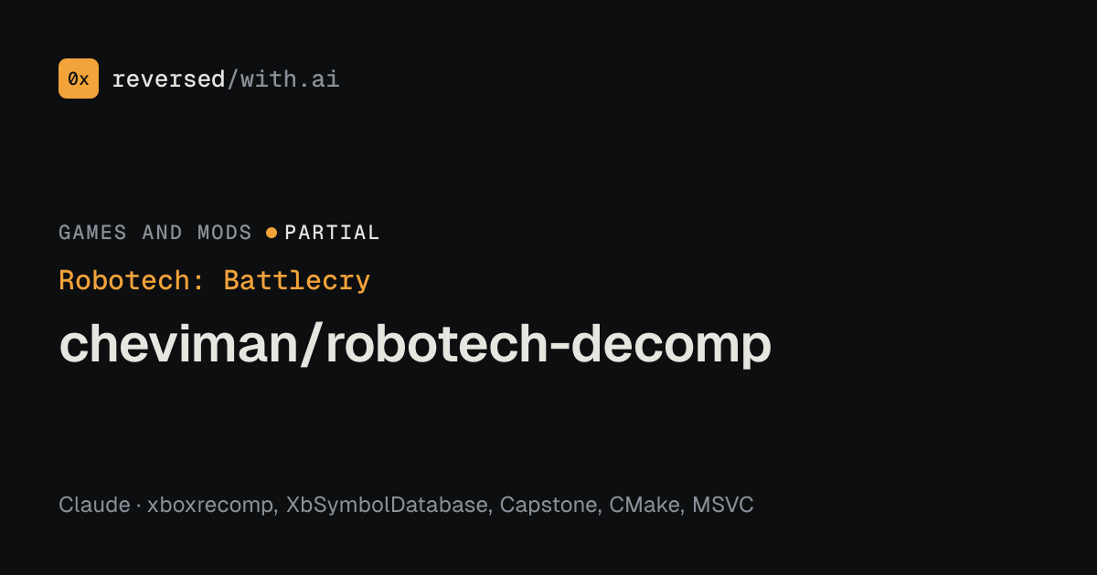 Robotech: Battlecry: cheviman/robotech-decomp