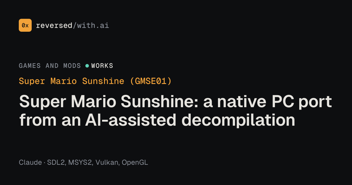 Super Mario Sunshine (GMSE01): Super Mario Sunshine: a native PC port from an AI-assisted decompilation
