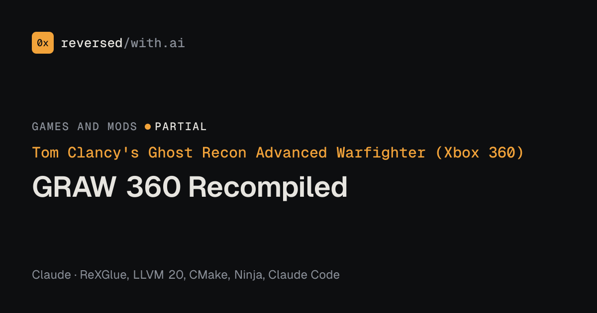 Tom Clancy's Ghost Recon Advanced Warfighter (Xbox 360): GRAW 360 Recompiled