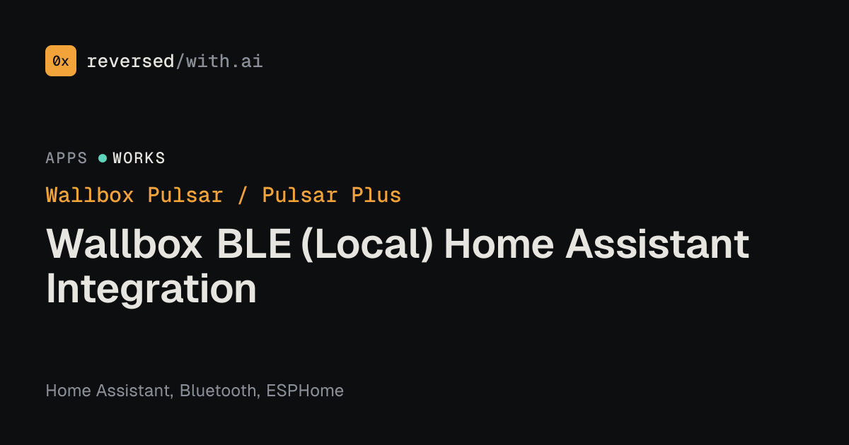 Wallbox Pulsar / Pulsar Plus: Wallbox BLE (Local) Home Assistant Integration