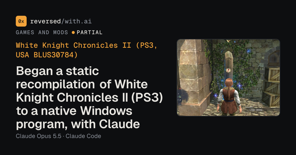 White Knight Chronicles II (PS3, USA BLUS30784) recompiled