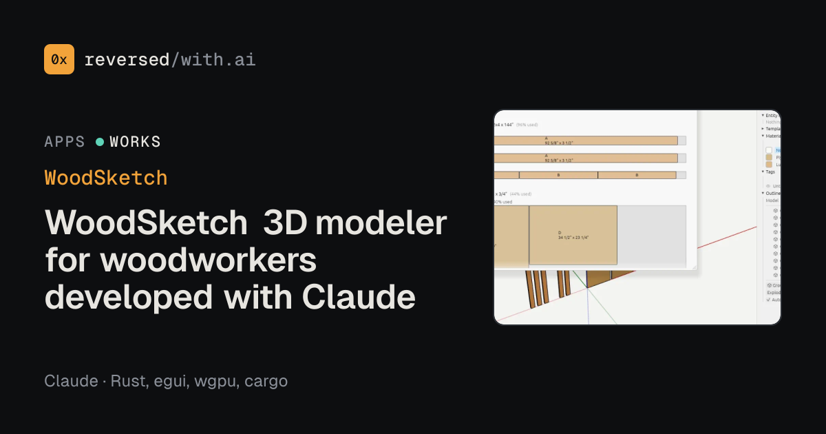 WoodSketch: WoodSketch 3D modeler for woodworkers developed with Claude